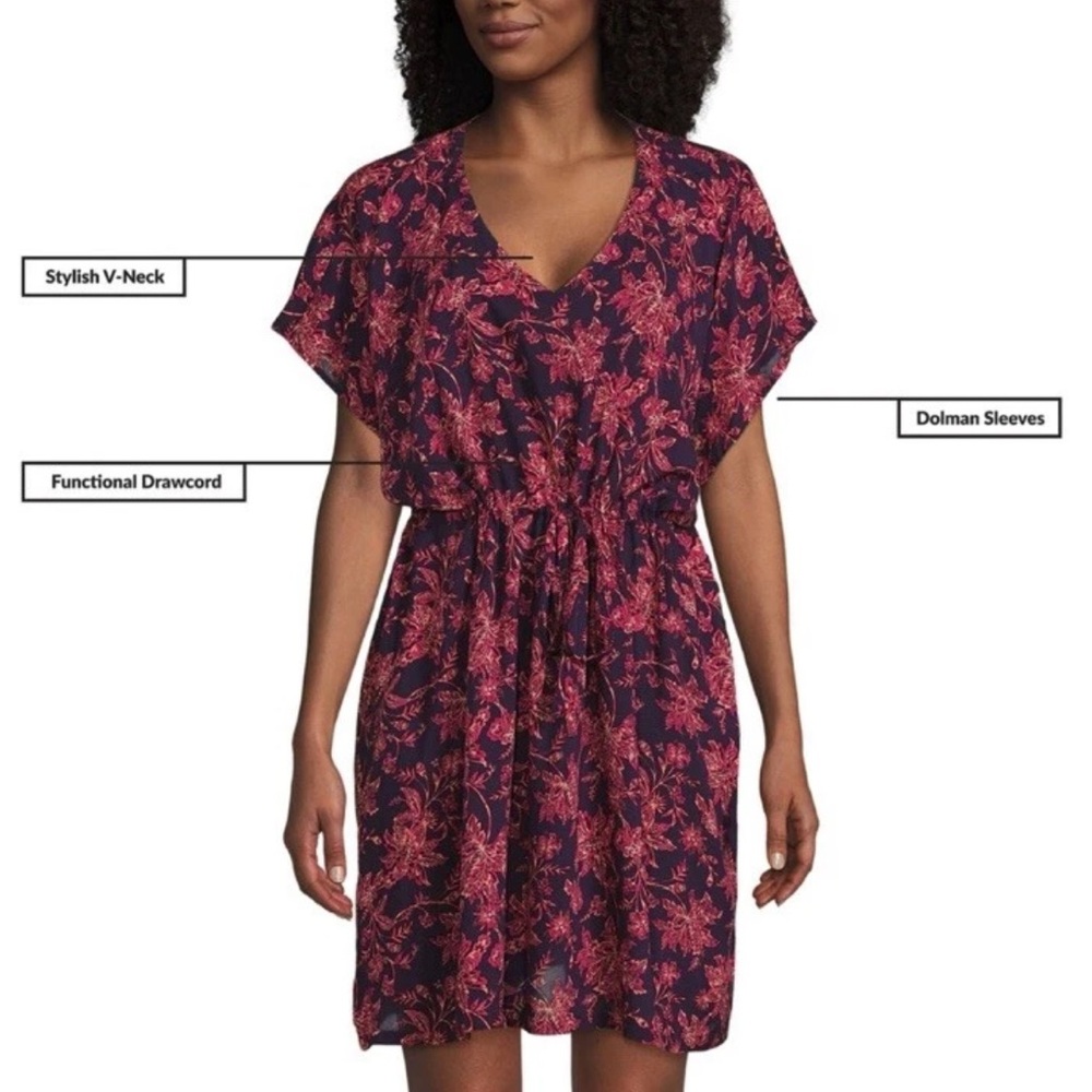 Lands' End Swim Cover-Up Size M/L Modal Floral Pink Purple Beach Lightweight - Picture 4 of 14